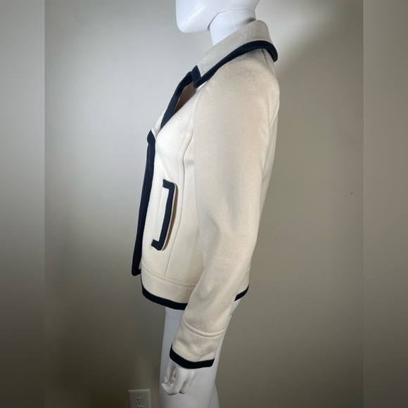 J. Crew Wool Cream Navy Trim Pea Coat Nello Gori Italian Fabric Jacket Womens 2 - Picture 6 of 16